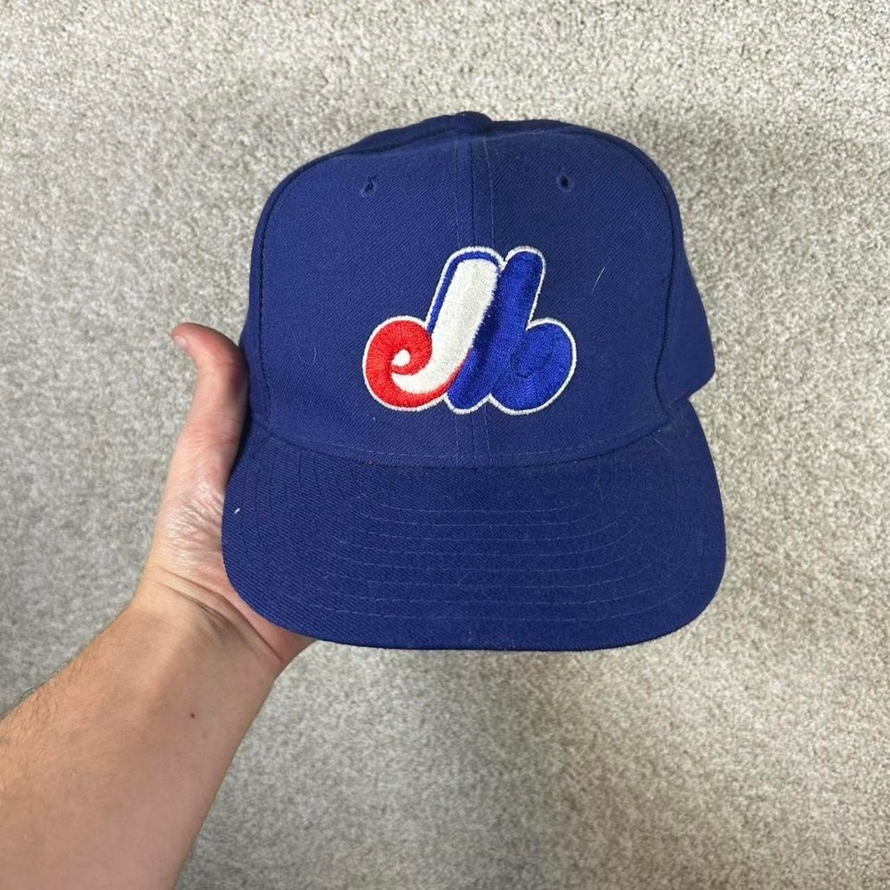 Vintage 90s Montreal Expos new era plain logo wool fitted hat cap Size 7 1/4